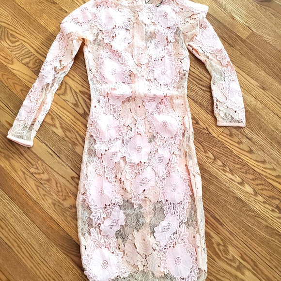 Dark Pink Long Sleeve Lace Midi Dress - Picture 2 of 2